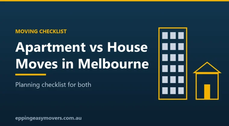 Apartment vs House Moves in Melbourne checklist title card with apartment and house illustration