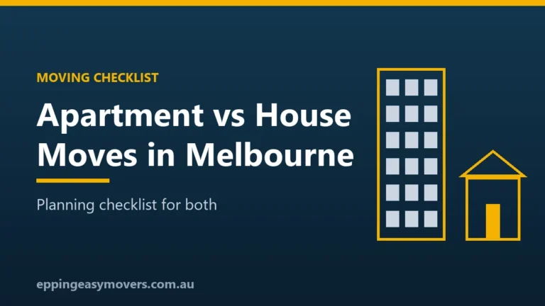 Apartment vs House Moves in Melbourne checklist title card with apartment and house illustration